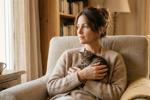 Femme qui accueille un nouvel animal après avoir traversé un deuil accompagnée par l'hypnose à Pézenas
