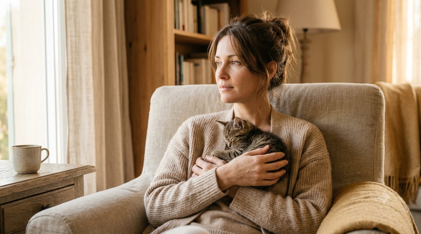 Femme qui accueille un nouvel animal après avoir traversé un deuil accompagnée par l'hypnose à Pézenas